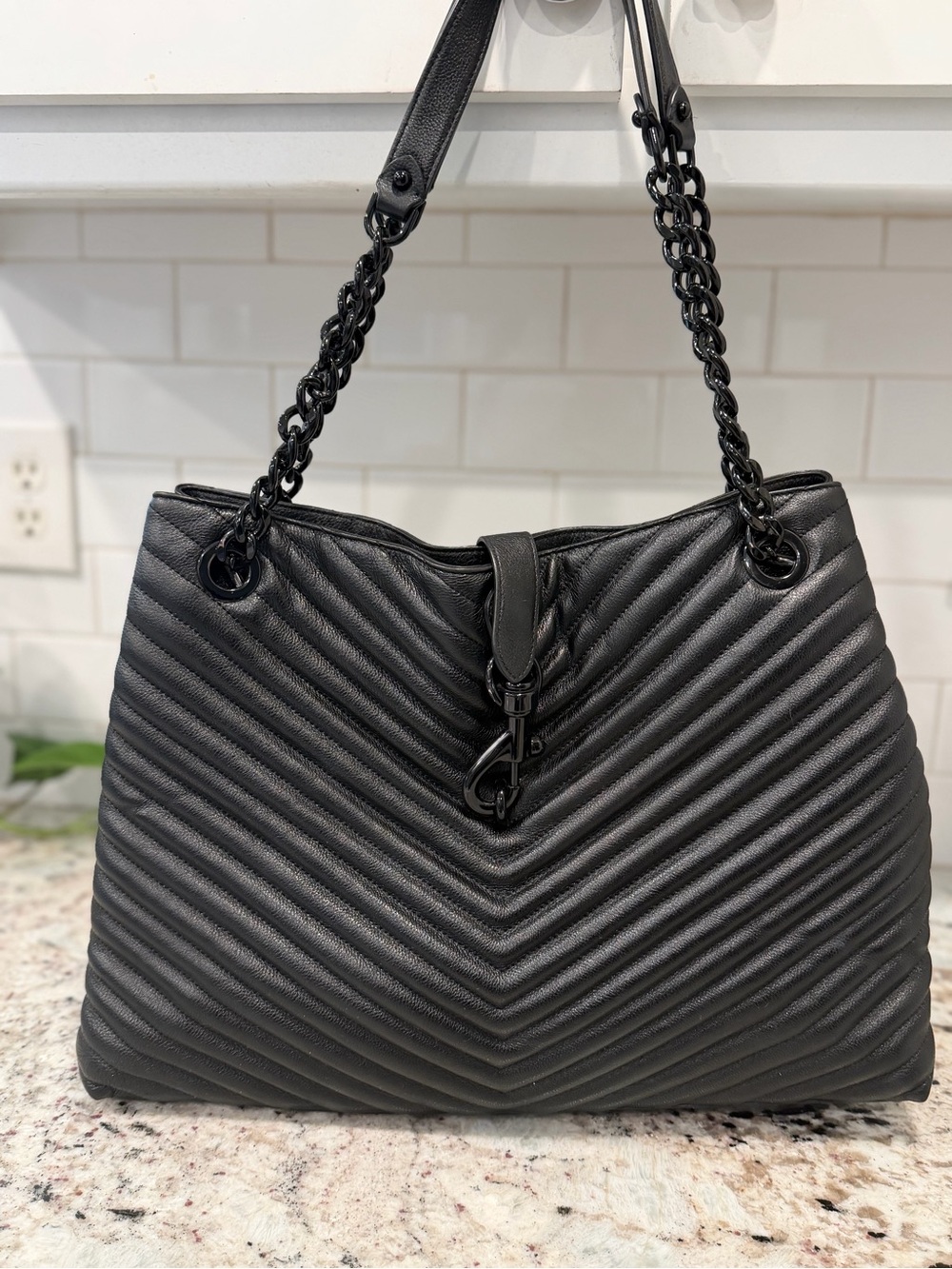 Rebecca Minkoff Black Quilted Chevron Shoulder Tote